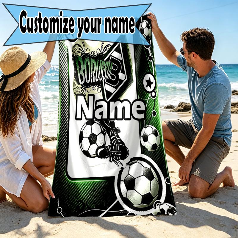Custom Name Personalized Borussia Monchengladbach Print Beach Towel, for Trip Camping Beach Party Home Decor, Birthday Gift for Family & Friends