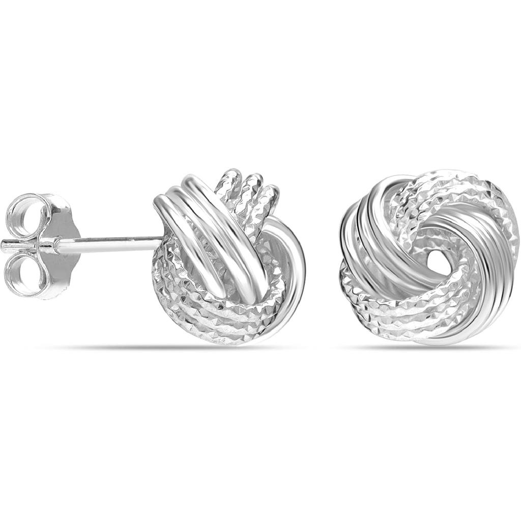 LeCalla 925 Sterling Silver Love-Knot Earring Stud Jewelry Italian Design Lightweight Twisted Love Knot Stud Earrings for Women