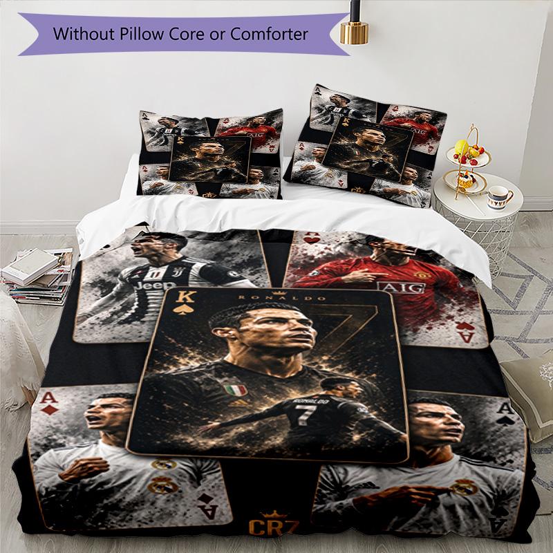 Ronaldo's Football Player Celebration Bedding Set, Breathable Duvet Cover with Pillowcases, Soft Bed Linen for Bedroom Home Decoration, Perfect Festiv