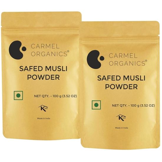 CARMEL ORGANICS Safed Musli Root Powder (100 g (Pack of 2)| Natural | Non-GMO | Siva Musli Podi| Chlorophytum Borivilianum