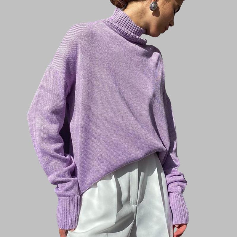 Осень-зима женский свитер с высоким воротом теплый пуловер толстый свободный черный вязаный свитер цвета верблюжьей шерсти для женщин