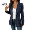 Women Casual Outerwear Striped Blazer with One Button, Breathable Business Work Jacket Jacket, Long Sleeves Notch Lapel Collar Coat for Fall