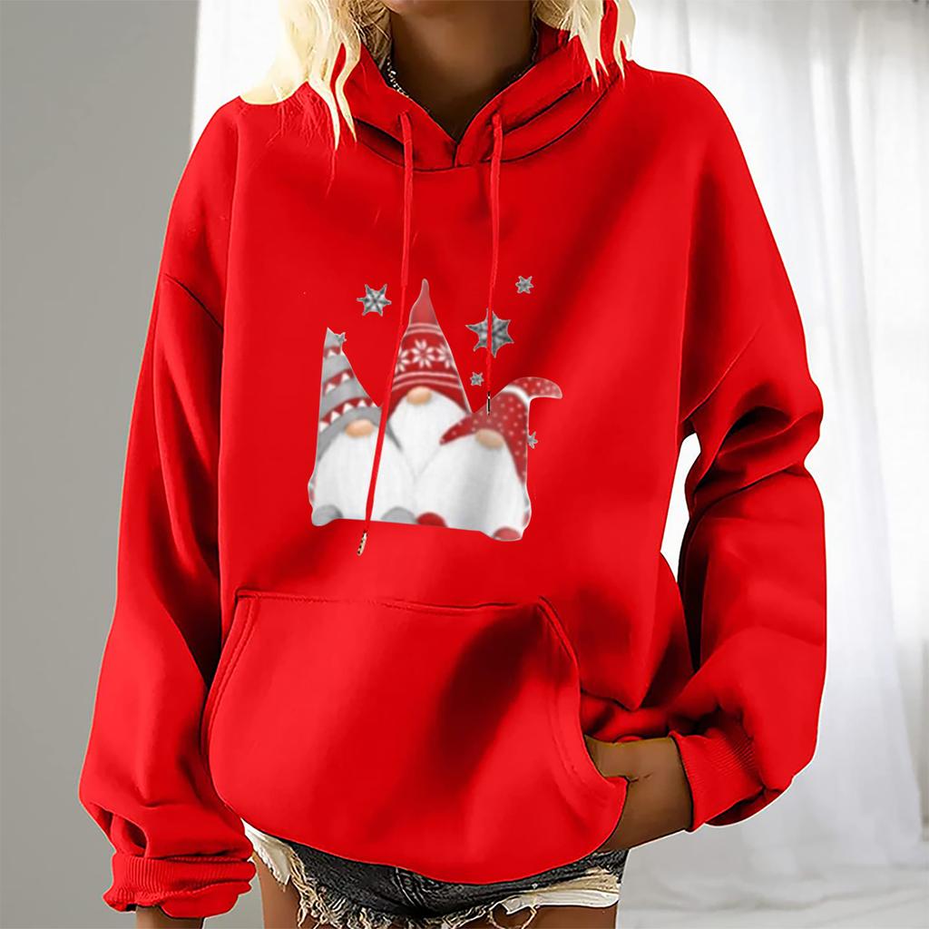 Женская мода для отдыха, рождественской вечеринки, пуловер с длинными рукавами и капюшоном с принтом, топ