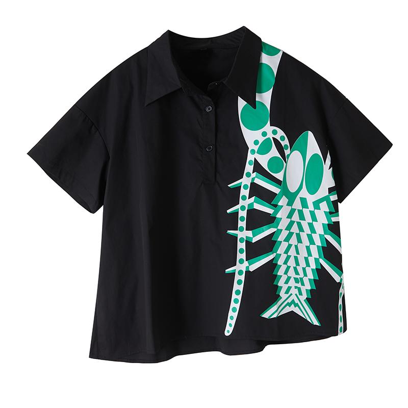 DIMANAF 2025 Plus Size New Summer Blouse Short Sleeve Printing Shirt Casual Women Loose Tops Shirts