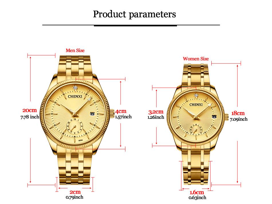 CHENXI Couple Watch 069 High Quality Stainless Steel Waterproof Luminous Calendar Men Quartz Watches Fashion Women Bracelet