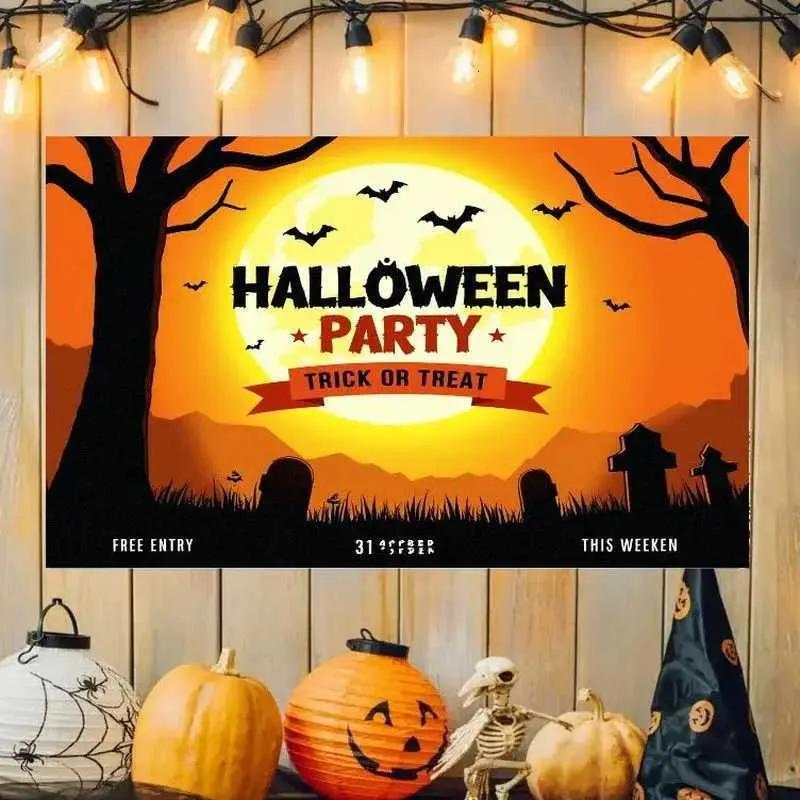10. VIKAMA Halloween Banner Tapestries Happy Halloween Tapestry Cute Ghost Graveyard Print Home Party Yard Wall Hanging Decor Flag J260928