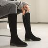 Замшевые с круглым носком Элегантные на низком каблуке На флисовой подкладке Женские сапоги до колена Осенне-зимние Демисезонные Женские длинные сапоги