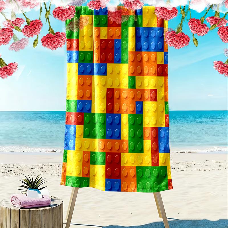 Building Blocks Print Beach Towel, Large Soft Quick Dry Towel for Beach Camping Swimming