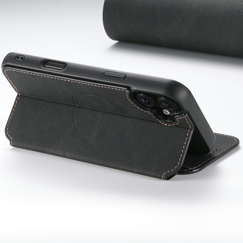 SUTENI J06 For iPhone 17 Case Litchi Texture Leather Wallet Phone Shell Compatible with MagSafe