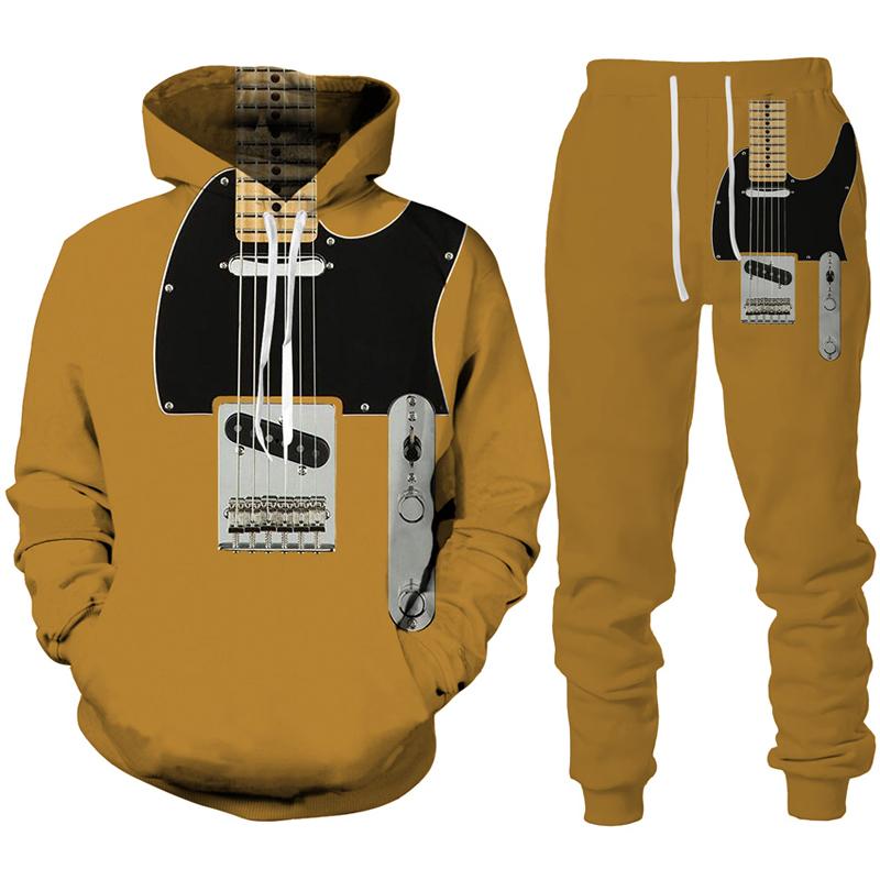 Рок-музыка, гитара, 3D принт, толстовка/костюм, мужской спортивный костюм, повседневные толстовки + брюки, комплект, уличная одежда в стиле хип-хоп, весенне-осенняя одежда