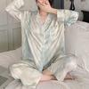 Женская пижама из двух частей Ice Silk, женская, весна и осень, новый шелковый костюм с длинными рукавами и волнистой полоской, Advanced Sense of Homewear