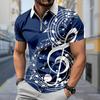 Мужская рубашка поло повседневная на молнии с коротким рукавом модная повседневная на молнии лето весна стандартный крой 3D Note Print Shirt