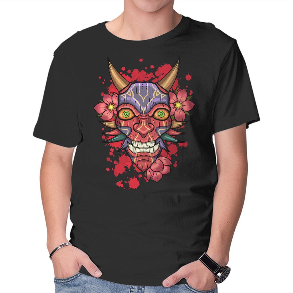Unisex Crew Neck T-Shirt Oni Mask Graphic Short Sleeve Casual Tee