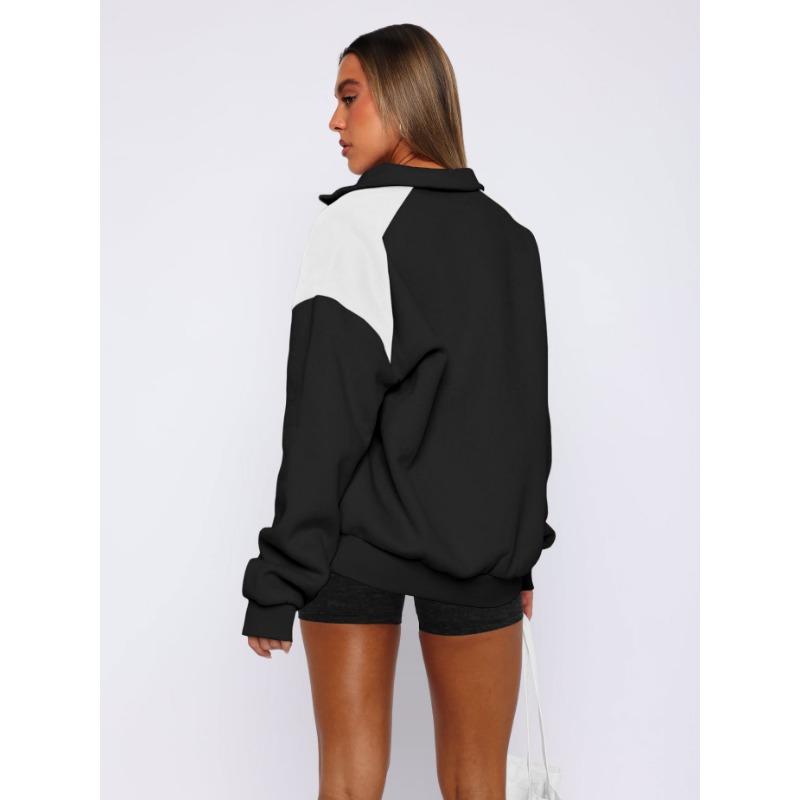 Женская свободная толстовка с воротником-поло на молнии для осени и зимы в ярких цветах