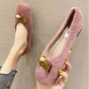 Winter Fur Shoes Women Flats Single Shoes Elegant Ladies Brand Party Shoes Soft Comfortable Pink Black Plus Size 42 D227