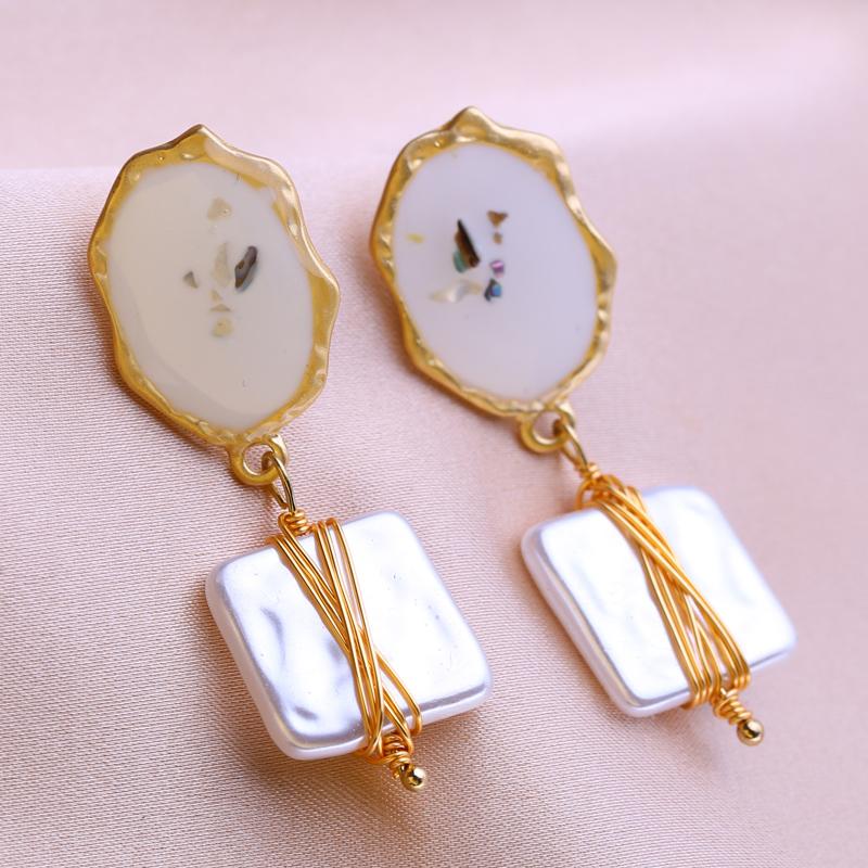 KNIKOO Длинные серьги с геометрическим узором для женщин, модные серьги с цветочным жемчугом, ювелирные изделия для свадебной вечеринки, подарки, серьги-капли