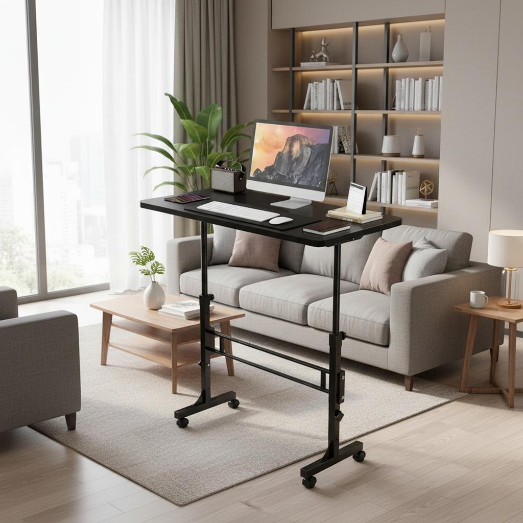 Mobile Stand Up Laptop Desk 16x31.5In 70-110cm Adjustable Height 4 Lockable Wheels 10KG Bearing for Home Office