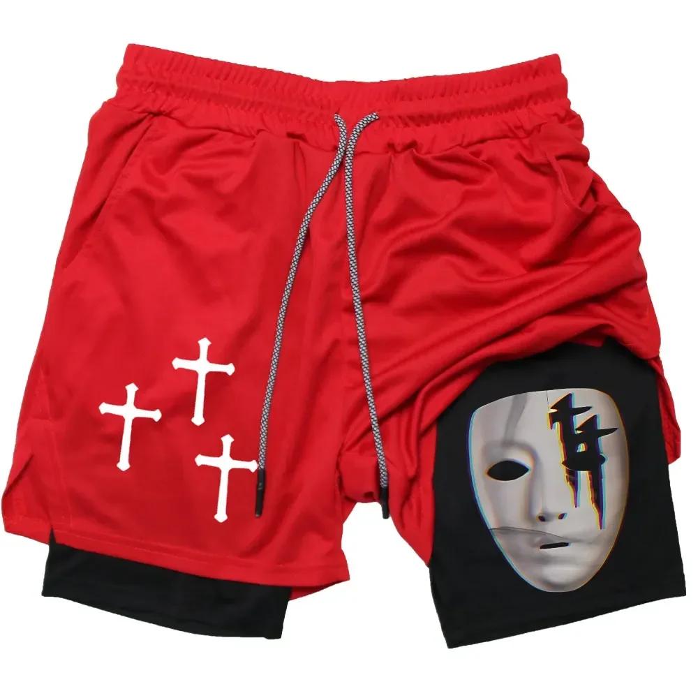 2025 Летние шорты для бега, мужские спортивные шорты 2 в 1, сетчатые быстросохнущие спортивные шорты для фитнеса и тренировок, двухслойные шорты для серфинга