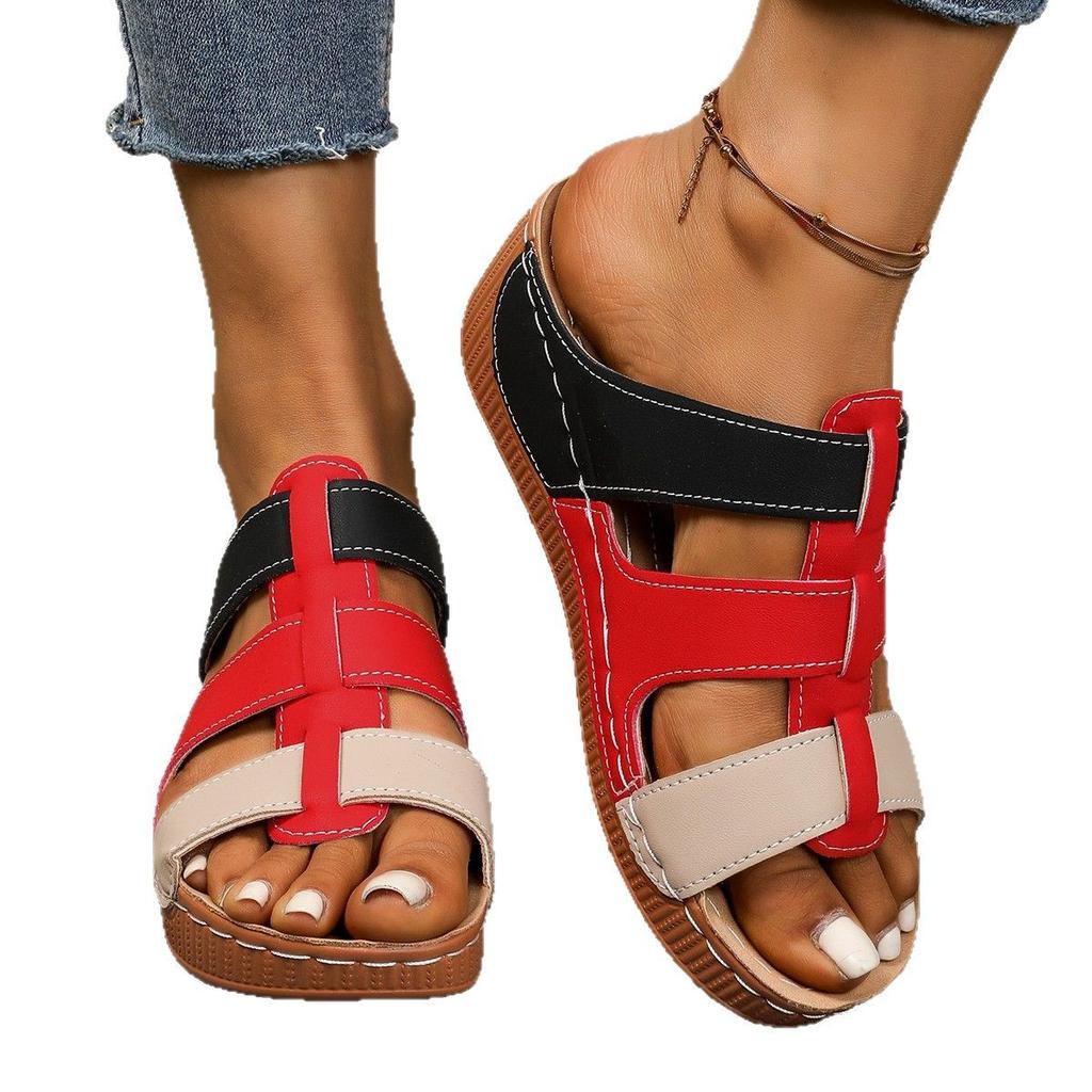 Цветовая гамма, полые шлепанцы на толстой подошве, женские, с отстрочкой, на танкетке, пляжные, крутые шлепанцы