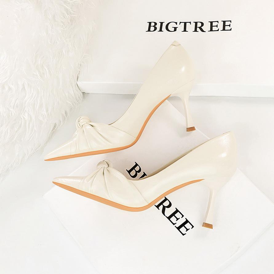 Сексуальные туфли для ночного клуба на тонком каблуке, очень высокие каблуки, женские туфли на высоком каблуке с острым носком и бантом