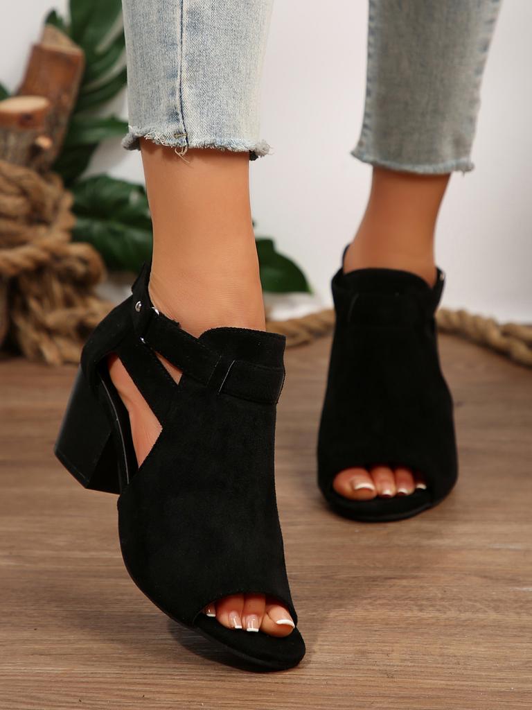 Women Sandals  Chunky High Heels Soild Gladiator Open Peep Toe Women Black Shoes Buckle Back Zipper Sandalias De Mujer