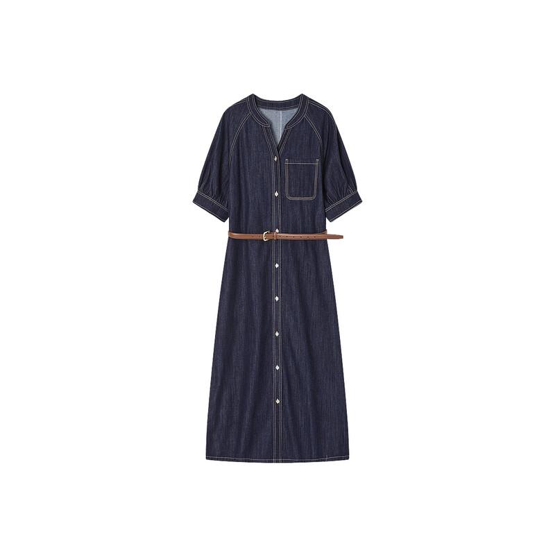Длинное джинсовое платье Demana Cloud Cotton с поясом