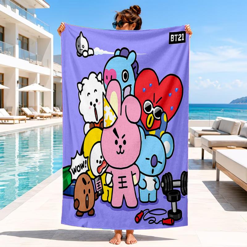K-pop cartoon Friends Beach Towel, Microfiber Beach Towel, Perfect For Pool, Beach, Travel, Home Decor Beach Party Fan gifts