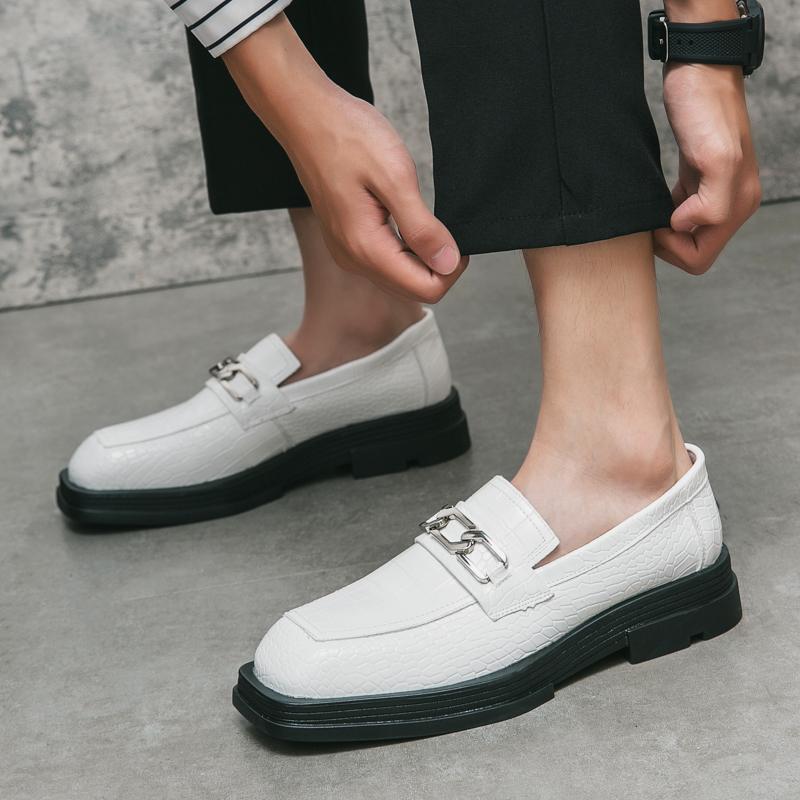 Мужские лоферы-пенни Белые классические туфли Свадебные Толстая подошва Увеличение роста Повседневные Коричневая кожа Туфли для выпускного вечера Вечеринки Диско Большой размер