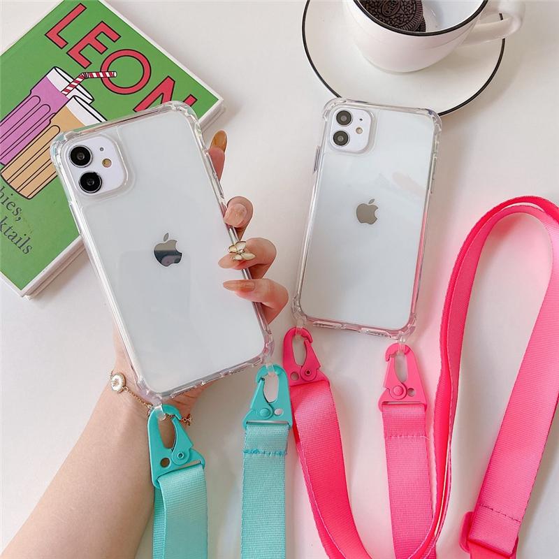 Lanyard Clear Case For iPhone 17 16 15 12 11 Pro Max 13 Mini X XS 14 Plus Crossbody Strap Belt Hard PC Acrylic Shockproof Cover