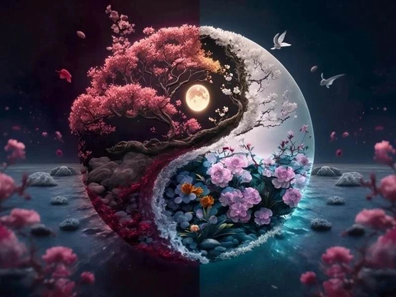 Diamond Painting New Collection 2024 Tai Chi Scenery Diy Full Square Round Drill Rhinestone Embroidery Yin Yang Sakura Tree Mosaic Cross Stitch Kits