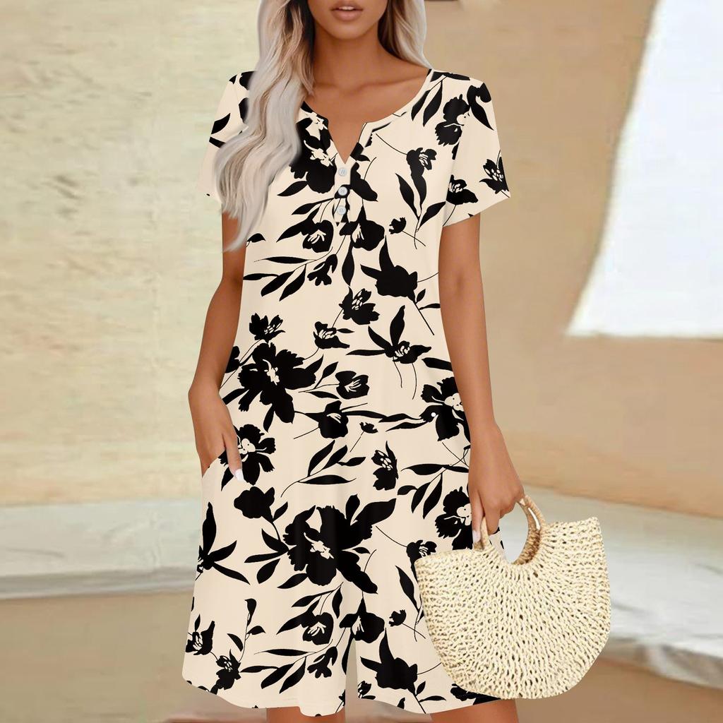 Womens Casual Short Sleeve Jumpsuit Fashion Top Jumpsuit Shorts Rompers With Pockets