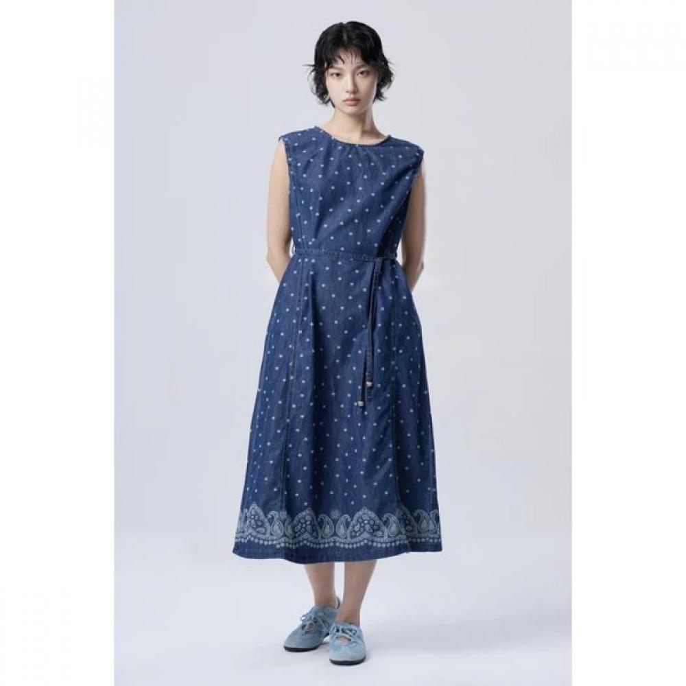 Benetton Paisley Denim Sleeveless Dress Baop70631