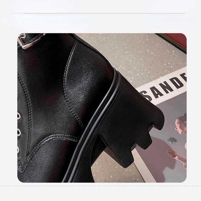 Женские сапоги в стиле панк, женские сапоги на платформе с пряжкой, готические сапоги до середины голени, осенние женские мотоциклетные сапоги из искусственной кожи, большой размер 42