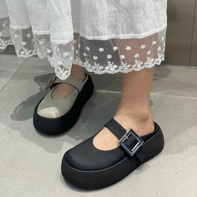Модные женские туфли на платформе Baotou, осенние туфли с пряжкой на ремне, повседневные туфли для женщин, полутапочки, модные женские тапочки