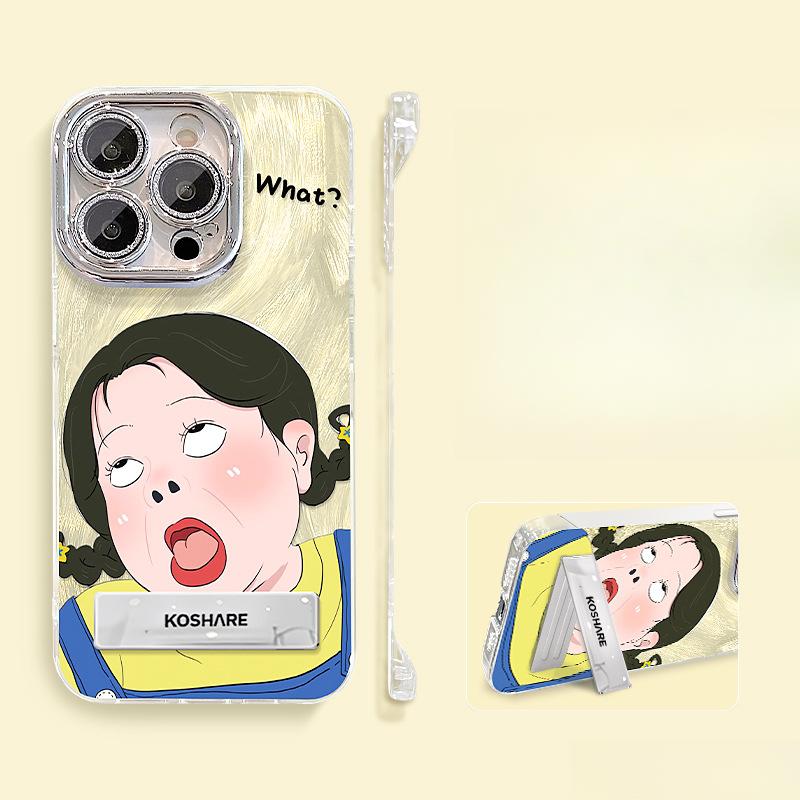 Забавный чехол-подставка для iPhone 16promax, 13 милый мультяшный, 15 из перьевой пряжи без бортика, 14 ощущение голого металла