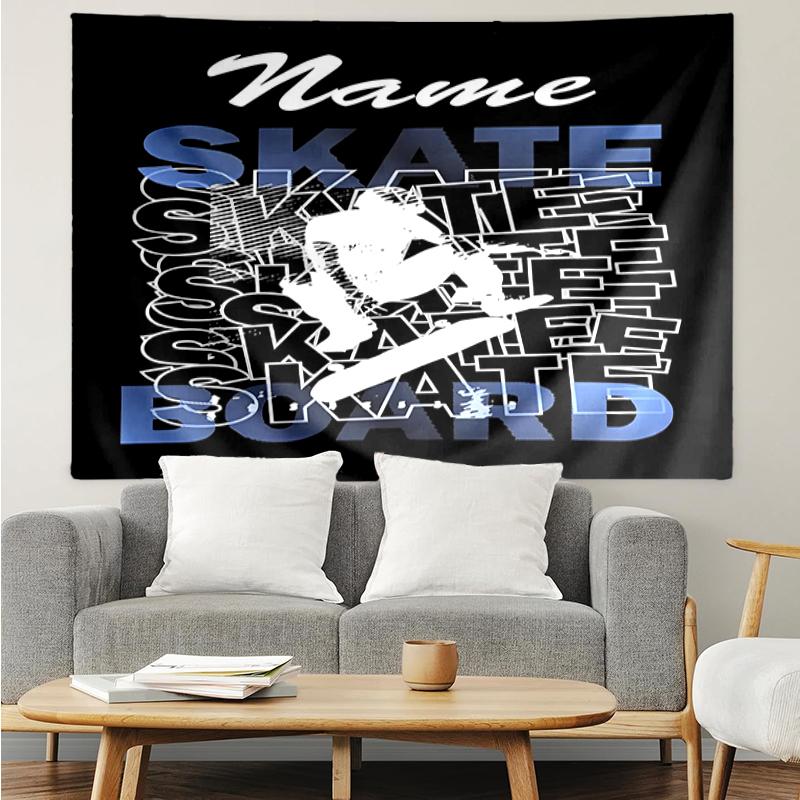 Custom Name skateboard Print Tapestry, Backdrop, Easy Setup, Ideal for Bedroom, Office & Living Room, with Aesthetic Wall Hanging Decor.