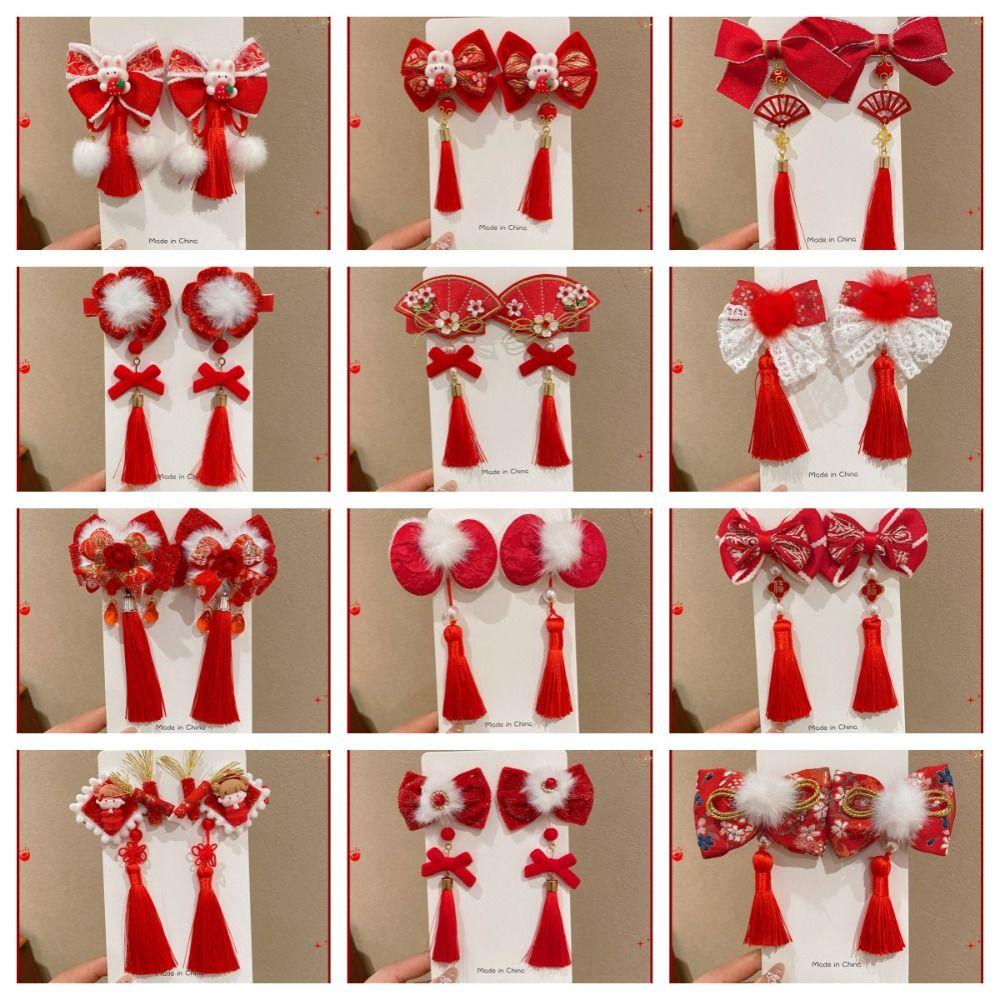 Plush Children Red Bow Hairpin Cat Ears Hanfu Hair Sticks All-match Ancient Style Hairpin Girls