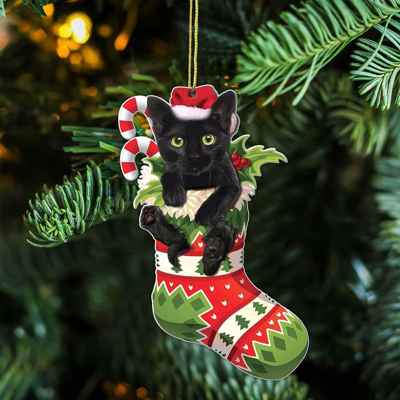 Забавные украшения из черной кошки, рождественские украшения с милым котом высотой 3,15 дюйма, рождественские украшения, подвеска на рождественскую елку, украшения на елке