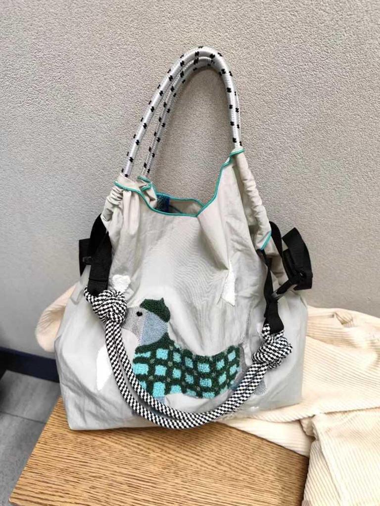 Japanese Large Capacity Embroidered Dog Nylon Shoulder Bag - 2025 New Women's Tote & Crossbody Commuter Bag