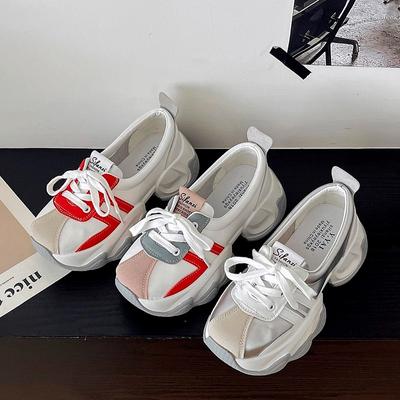 Женские прогулочные кроссовки весна-осень на шнуровке на высокой платформе, толстые неглубокие мокасины, дышащая кожаная танкетка, повседневная обувь