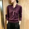 Women S Long Sleeve Knit Top With Bow Detail Slim Fit Inner Wear