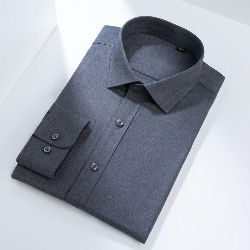 Отличные шерстяные однотонные однотонные мужские классические рубашки с длинным рукавом из модала, офисные деловые мужские деловые рубашки, стандартная посадка, высокое качество