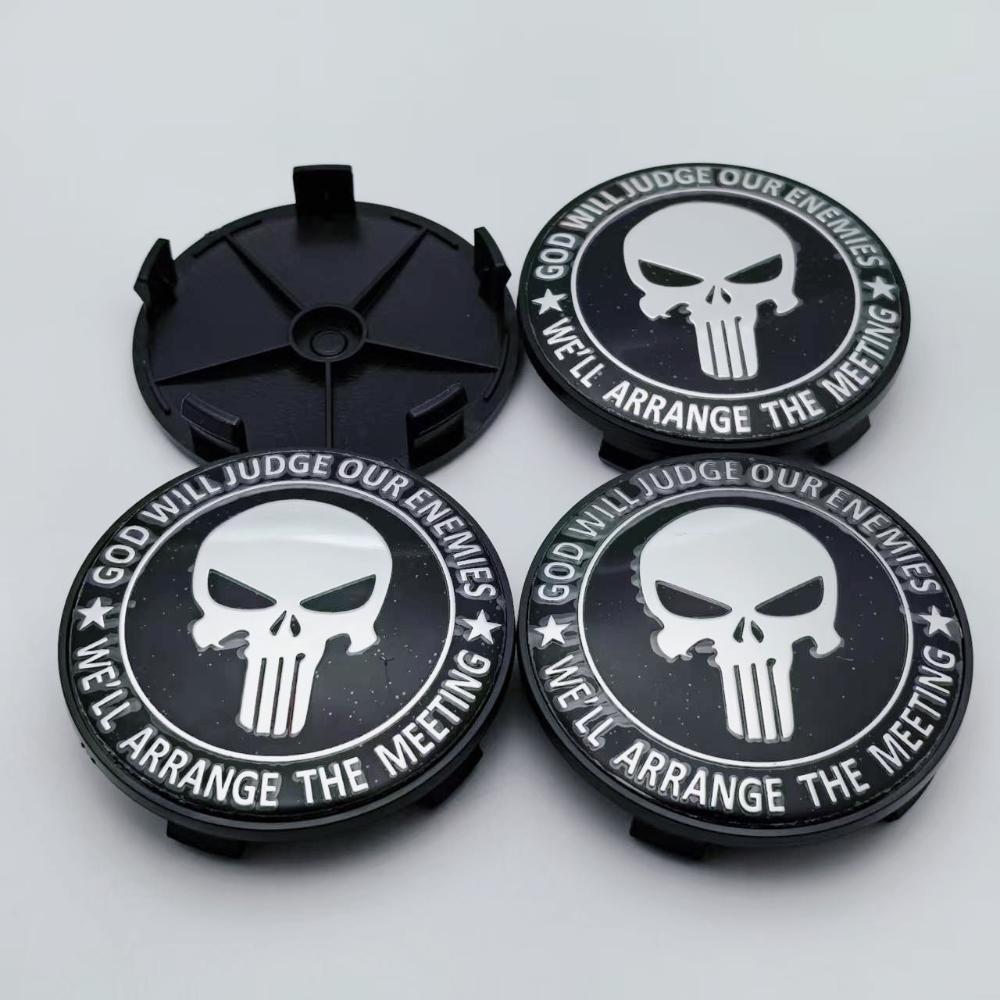 4pcs Skull Logo Emblem Car Wheel Center Caps 68MM 63MM Wheels Hub Cap Rim Hubcaps Cover Skulls Badge Replace Car Accessories