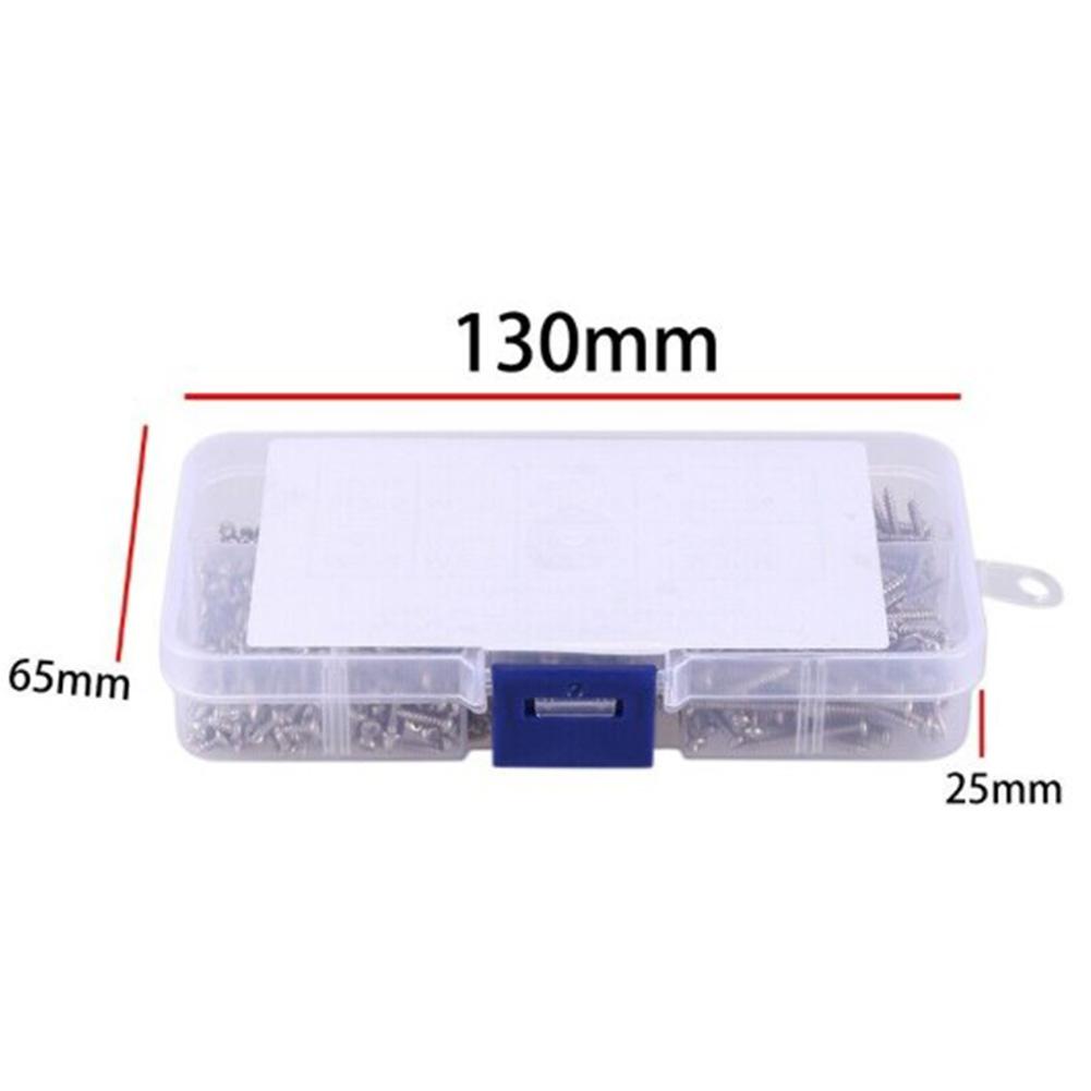 800pcs M2 Round Carbon Steel Nickel-Plated Silver Disc Self-Tapping Screw Combination Set