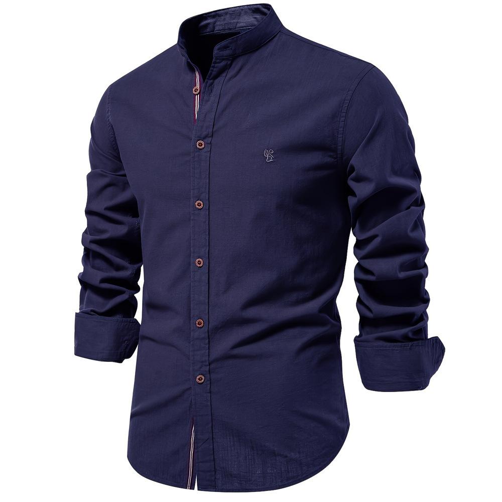 Baumwolle Social Shirt Männer Einfarbig Langarm Shirt Männer Frühling Stand Casual Herren Shirts