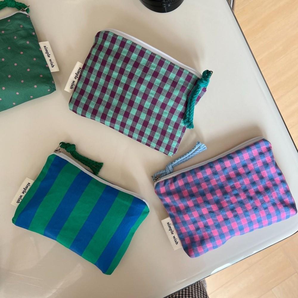 Plaid Striped Makeup Bag Portable Coin Purse Clutch Bag Cosmetics Organizer Travel