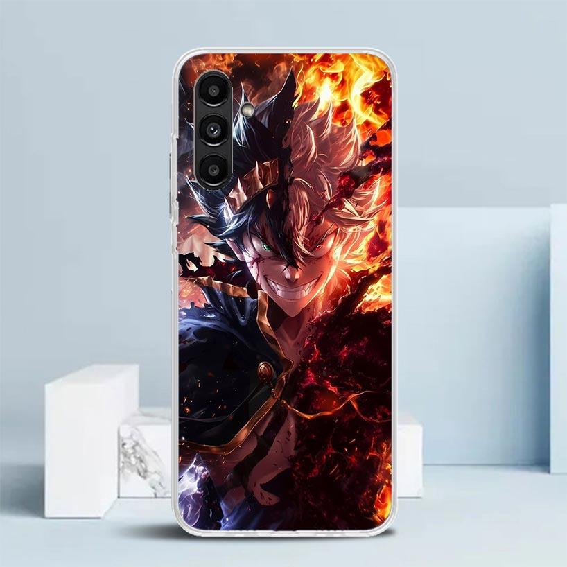 Черный Чехол для Телефона с Аниме Клевером для Samsung Galaxy A17 A37 A57 A16 A15 A14 A13 A56 A55 A54 A53 A36 A35 A34 A33 A26 A25 A24 A23
