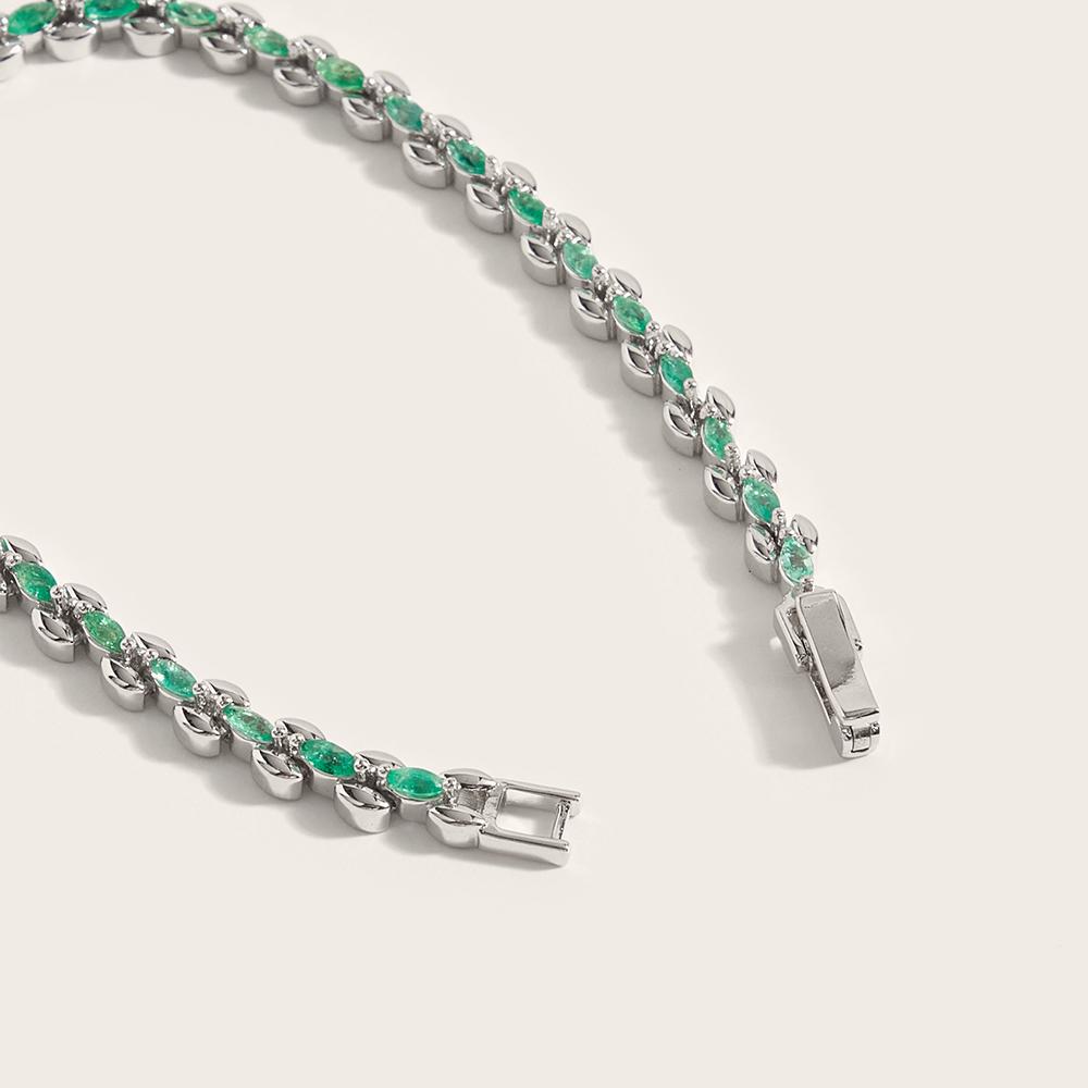 Драгоценный и элегантный браслет из натурального зеленого изумруда из стерлингового серебра 925 пробы для женщин. Благородные ювелирные украшения, подарок на свадьбу и банкет.