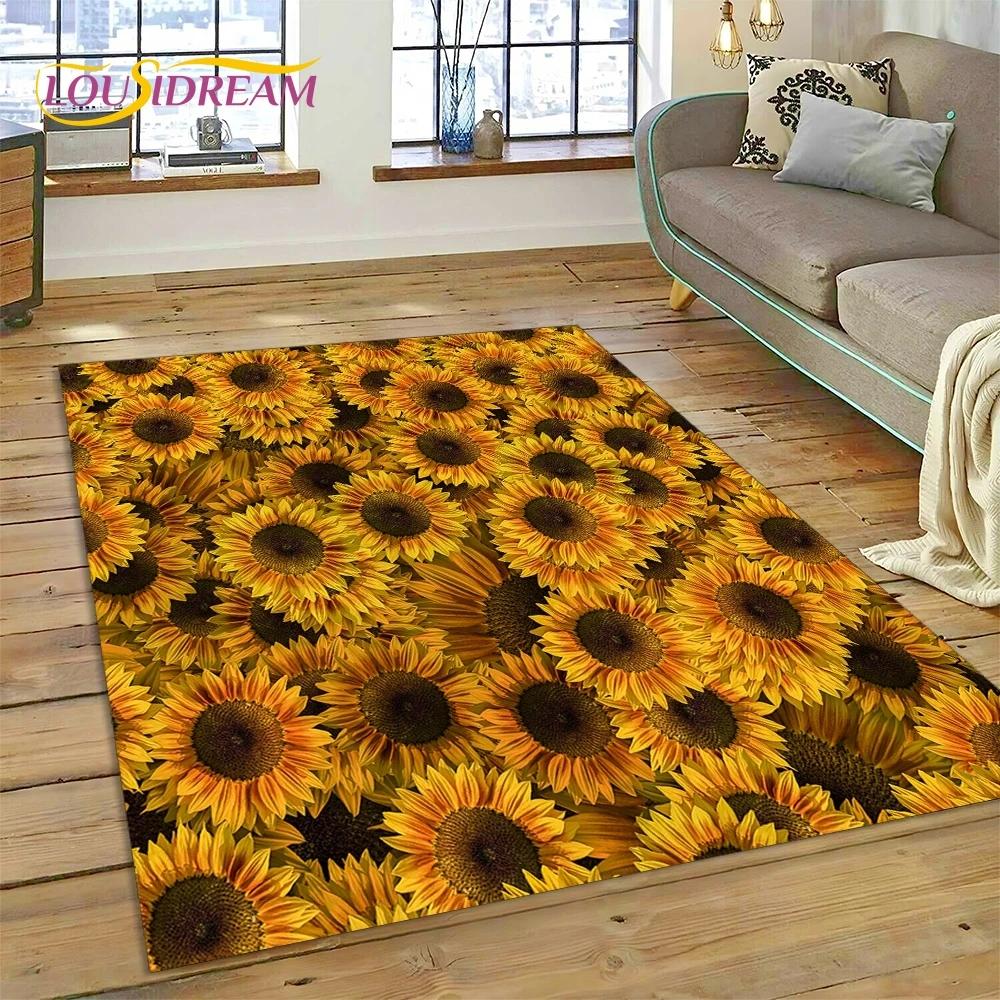 3D Dream Sun Flowers Nordic Daisy Rug Ковер для гостиной Спальня Домашний декор, Нескользящее украшение для дивана Коврик Подарки для детей