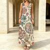 Sleeveless Paisley A-Line Maxi Dress Lightweight Fabric,Full Flared Skirt,Ethnic Style. Versatile for Daily Casual,Beach Vacation,Travel Photo Outfit.